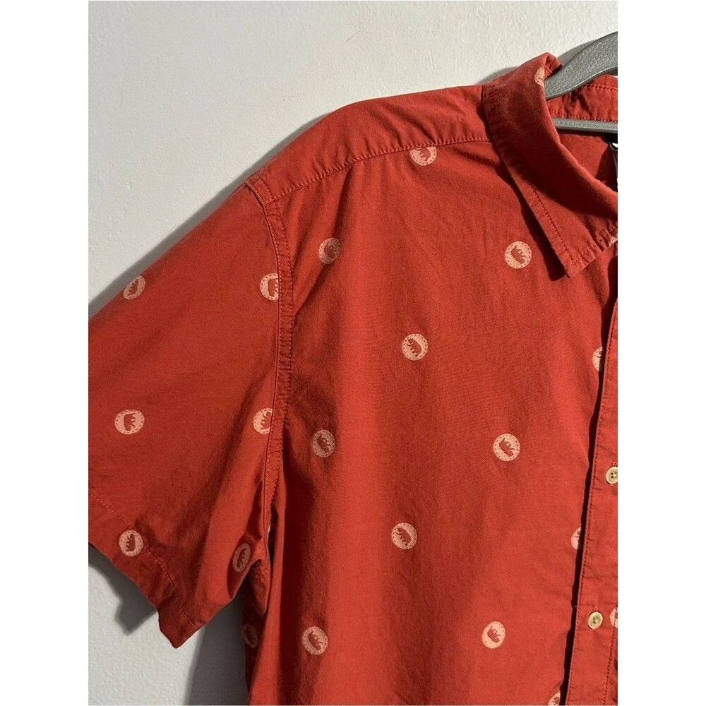 The North Face Mens XL Button Up Shirt Rust Bear Print Short Sleeve Cotton